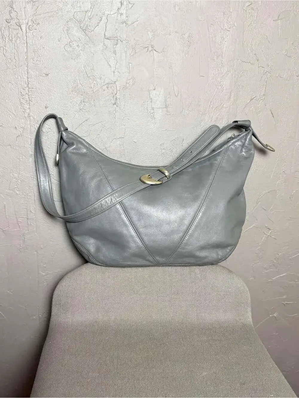 1990's Hobo Bag Gray Leather Minimalist Shoulder Bag from Anne Klein